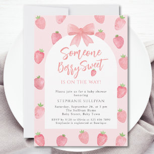 Invitación Chica de Fresa Dulce Fiesta de Bebé