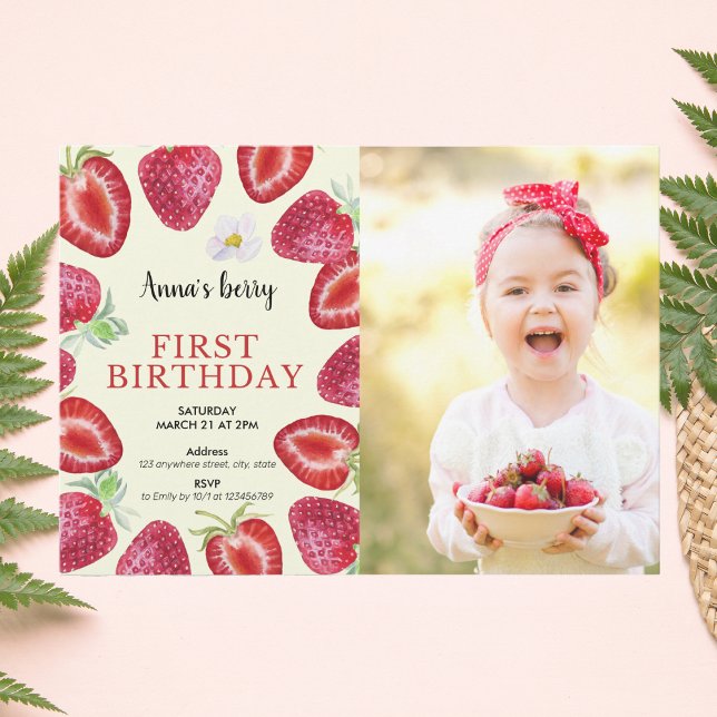 Invitación Chica de fresa primera foto de cumpleaños (Subido por el creador)