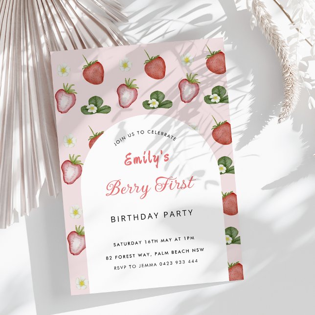 Invitación Chica de fresa roja primer Fiesta de cumpleaños (Subido por el creador)