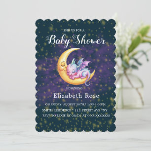 Invitación Chica de galaxia de Dragón Rosa Cute Baby Shower