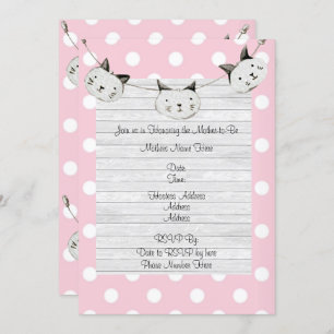 Invitación Chica de gato rosa lindo Polka Dot Rustic Baby Sho