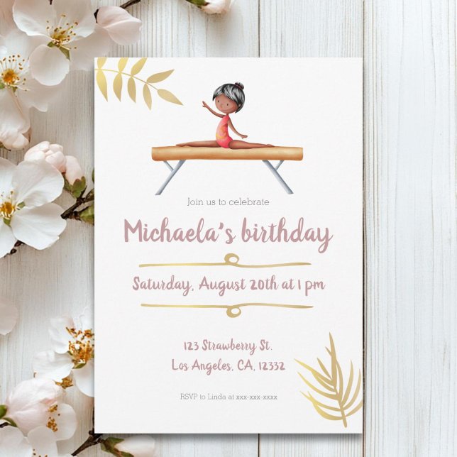 Invitación Chica de Gimnasia de Oro Rosa en cumpleaños de vig (Subido por el creador)
