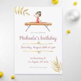Invitación Chica de Gimnasia Rosa y Oro en cumpleaños de viga