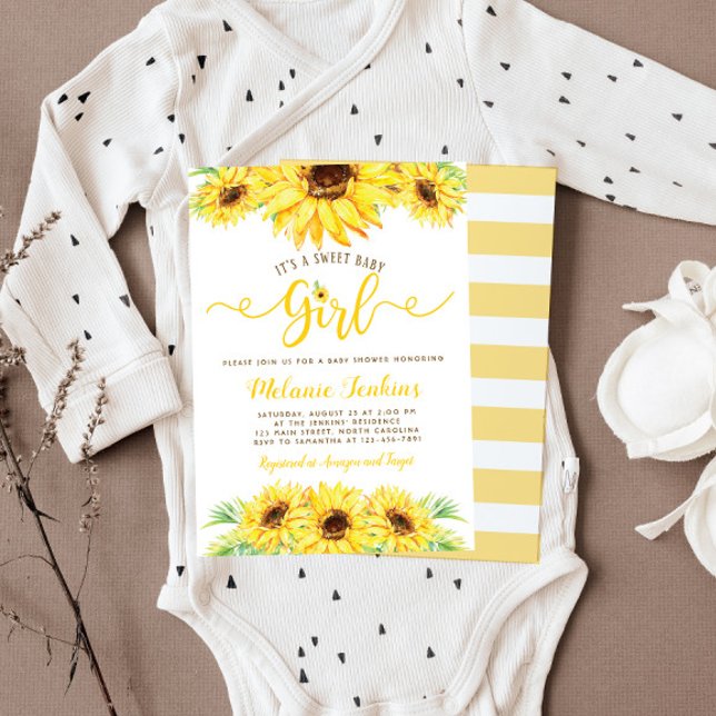 Invitación Chica de girasol Summer Floral Baby Shower (Subido por el creador)