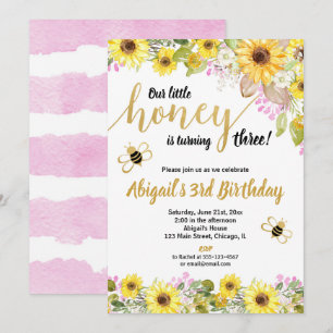 Invitación Chica de girasoles florales de color rosa amarillo
