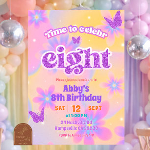 Invitación Chica de Glitter Tie Dye Hora de Celebrar los Ocho