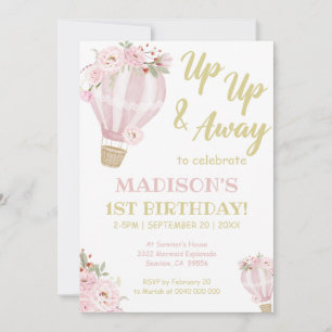 Invitación Chica de globo aerostático de flores de los cuties