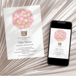 Invitación Chica de globo aerostático rosa Baby Shower