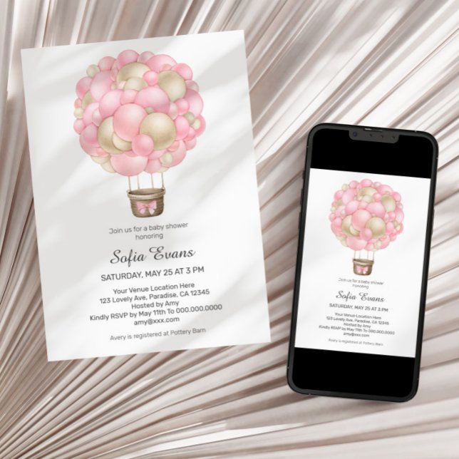 Invitación Chica de globo aerostático rosa Baby Shower (Subido por el creador)