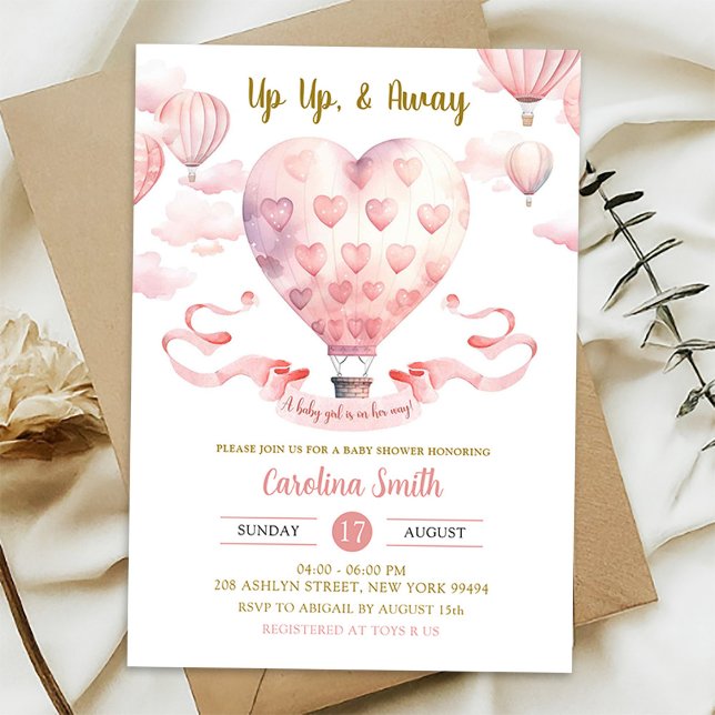Invitación Chica de globo aerostático rosa Baby Shower (Subido por el creador)