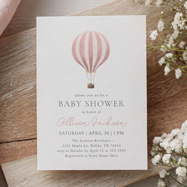 Invitación Chica de globo aerostático rosa Baby Shower (Subido por el creador)