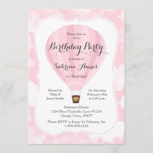Invitación Chica de globo aerostático rosa fiesta de cumpleañ