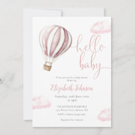 Invitación Chica de globo aerostático rosa todo en un Baby Sh