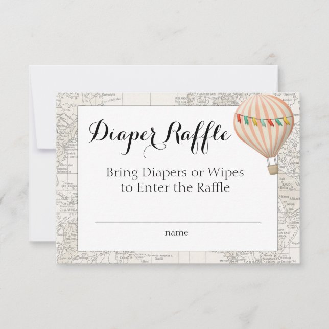 Invitación Chica de globo de aire caliente Diaper Raffle Card (Anverso)