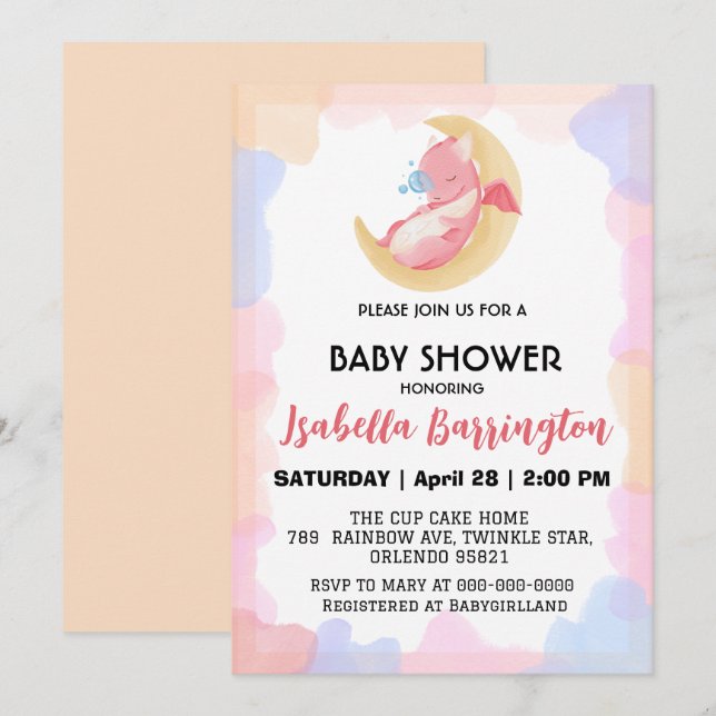 Invitación Chica de globo de dinosaurio de bebé lindo (Anverso / Reverso)