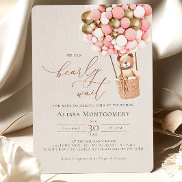 Invitación Chica de globo de osito rosado Teddy Bear Bearly W
