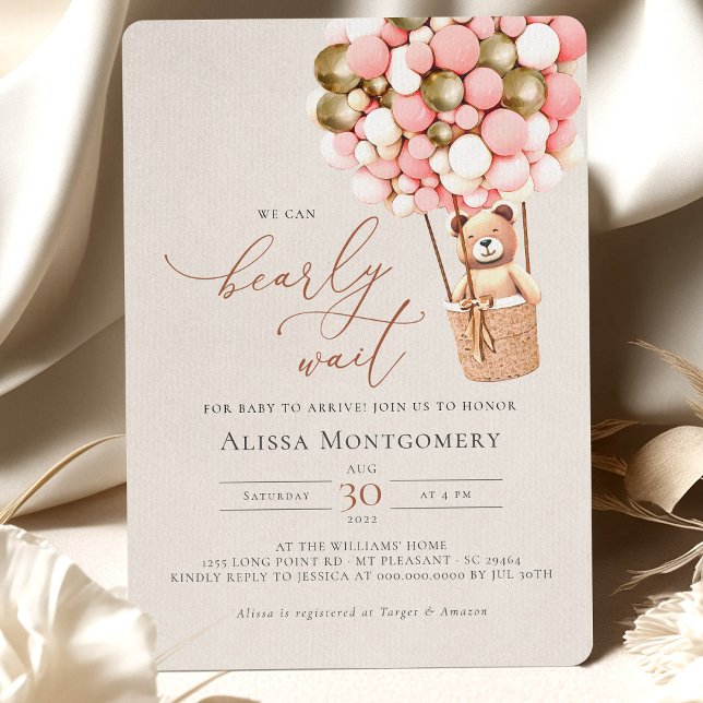 Invitación Chica de globo de osito rosado Teddy Bear Bearly W (Subido por el creador)