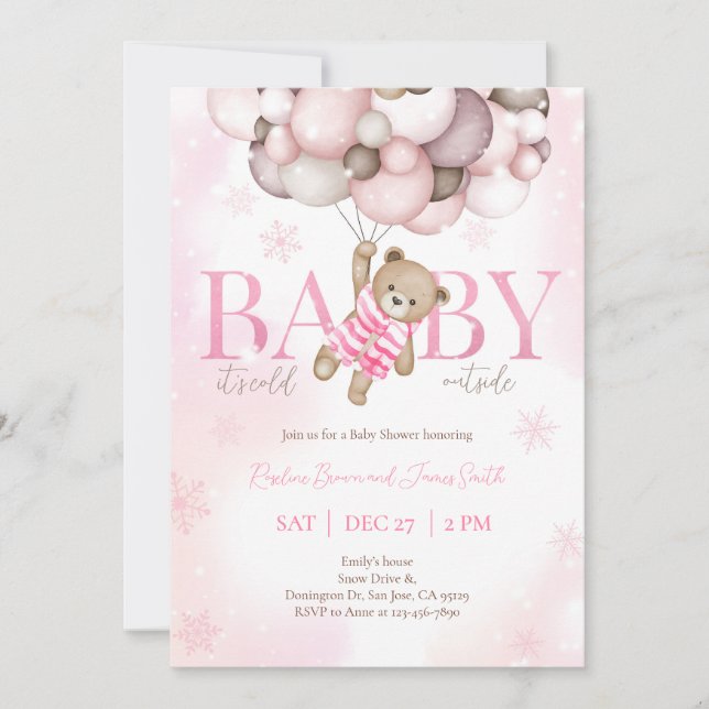 Invitación Chica de globo de Oso Teddy Bear Bearly Wait Baby  (Anverso)