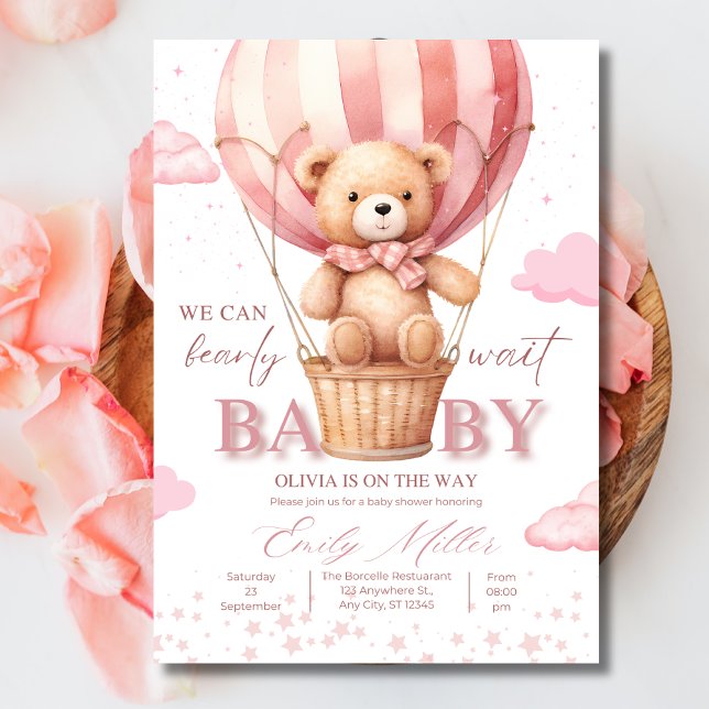 Invitación Chica de globo de Oso Teddy Bear Bearly Wait Baby  (Subido por el creador)
