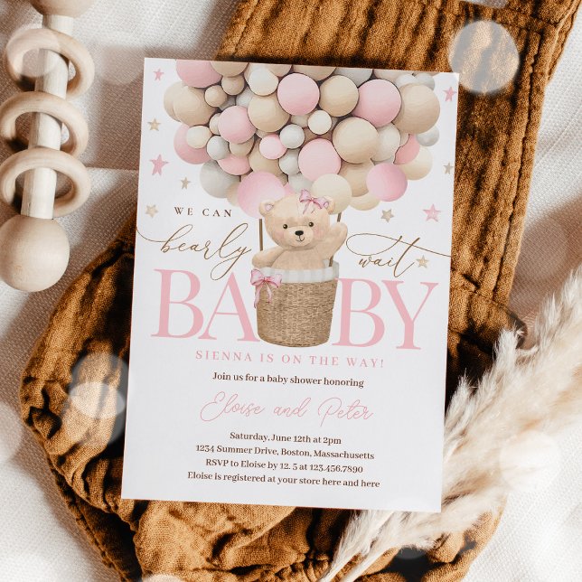 Invitación Chica de globo de Oso Teddy Bear Bearly Wait Baby  (Subido por el creador)