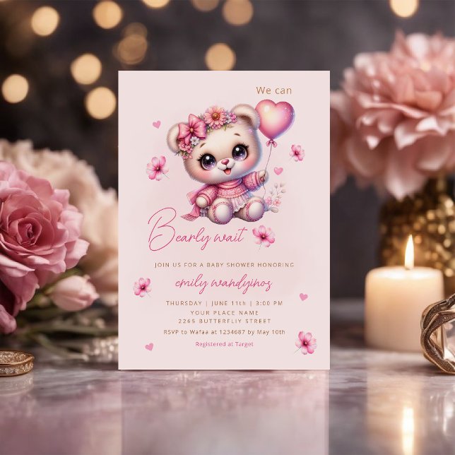 Invitación Chica de globo de Oso Teddy Bear Bearly Wait Baby  (Subido por el creador)