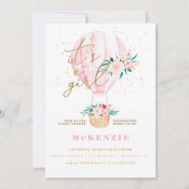 Invitación Chica de globo floral rosa Baby Shower