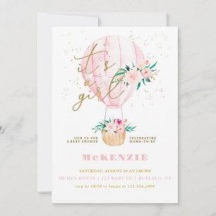 Invitación Chica de globo floral rosa Baby Shower
