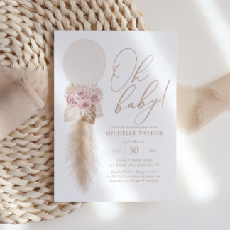 Invitación Chica de globo graso Pampas Boho Pampas Baby Showe