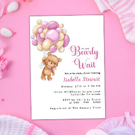 Invitación Chica de globo rosa de Oso de Oso Cutáneo Baby Sho