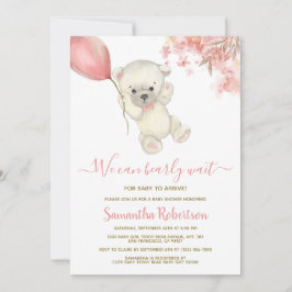 Invitación Chica de globo rosa de Oso Polar de Teddy Baby Sho
