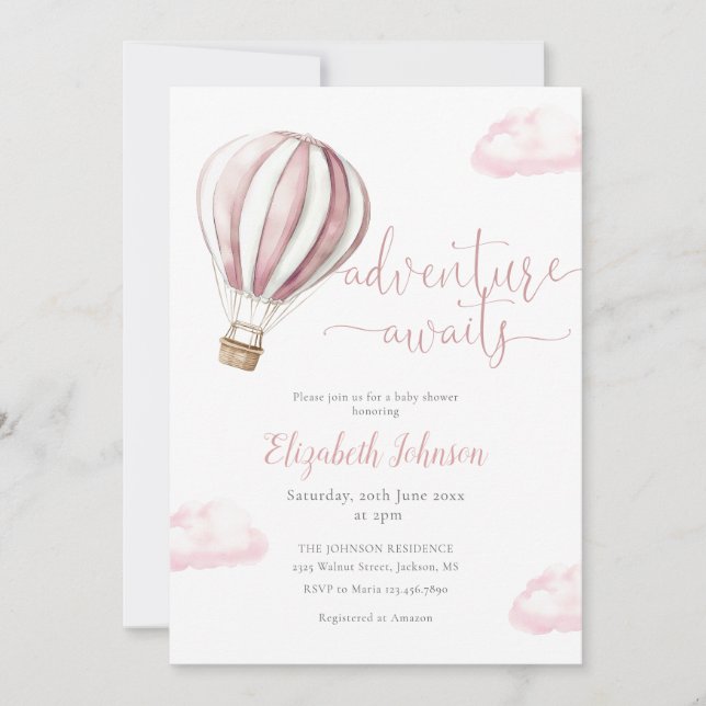 Invitación Chica de globo rosa QR Código Foto Baby Shower (Anverso)