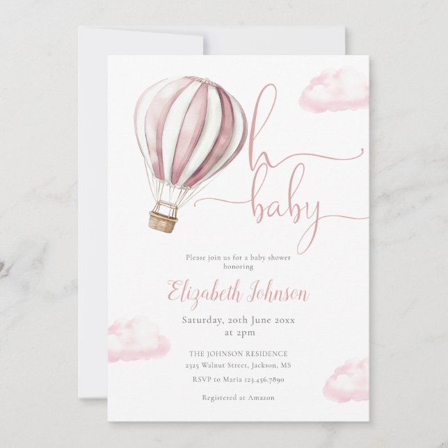 Invitación Chica de globo rosa QR Código Foto Baby Shower (Anverso)