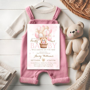 Invitación Chica de globo rosa Teddy Bear Baby Shower