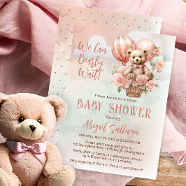 Invitación Chica de globos de oseo de Teddy Baby Shower virtu
