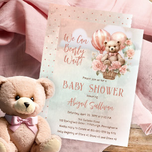 Invitación Chica de globos de oseo Teddy Bear espera a Baby S