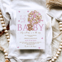 Chica de globos rosados de oso Baby Shower