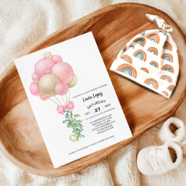 Invitación Chica de globos rosados minimalistas Baby Shower