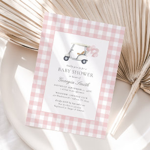 Invitación Chica de golf Pink Gingham Baby Shower