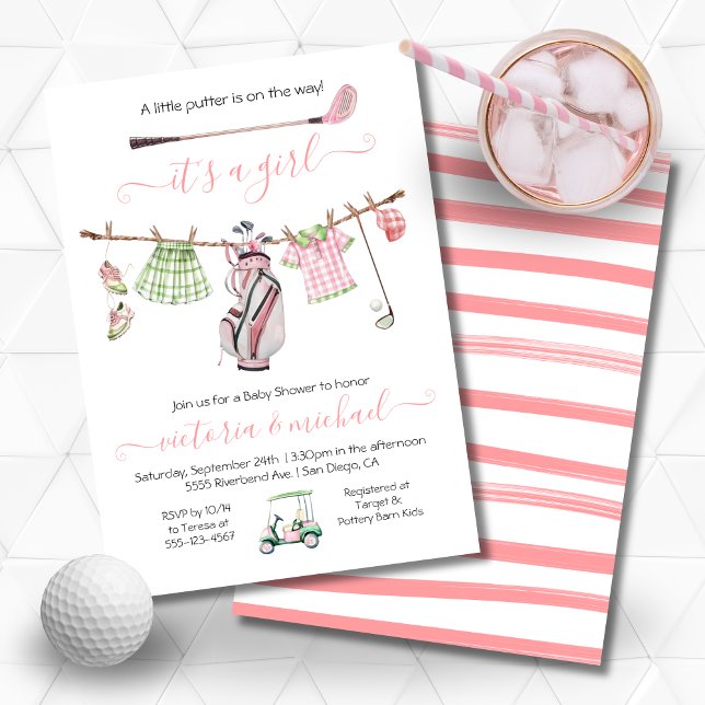 Invitación Chica de golf Preppy Girly Baby Shower (Subido por el creador)