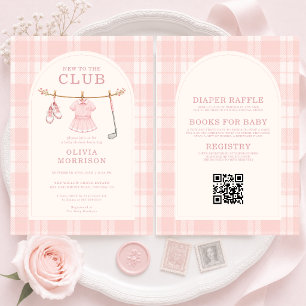 Invitación Chica de Golf Todo en Uno Cumpleaños Rosa Baby Sho