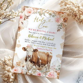 Invitación Chica de granja de vaca de tono cálido boho Baby S