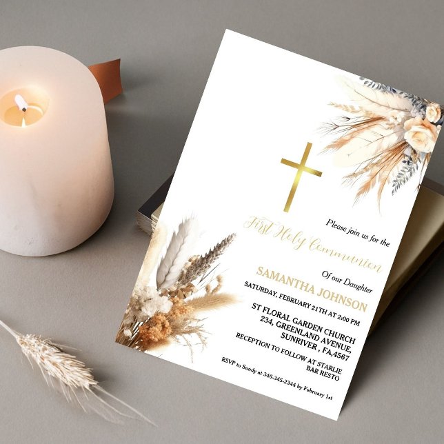 Invitación Chica de Grasa Boho Pampas Primera Santa Comunión (Subido por el creador)