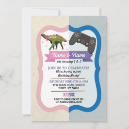 Invitación Chica de grupo de dinosaurios y juegos cumpleaños