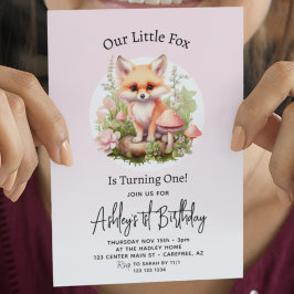 Invitación Chica de guión de Fox Cute Primer Cumpleaños