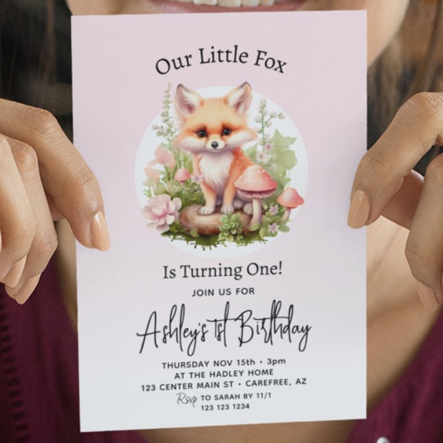Invitación Chica de guión de Fox Cute Primer Cumpleaños (Subido por el creador)