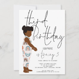 Invitación Chica de guión de moda Rainbows pelo oscuro en 3 a