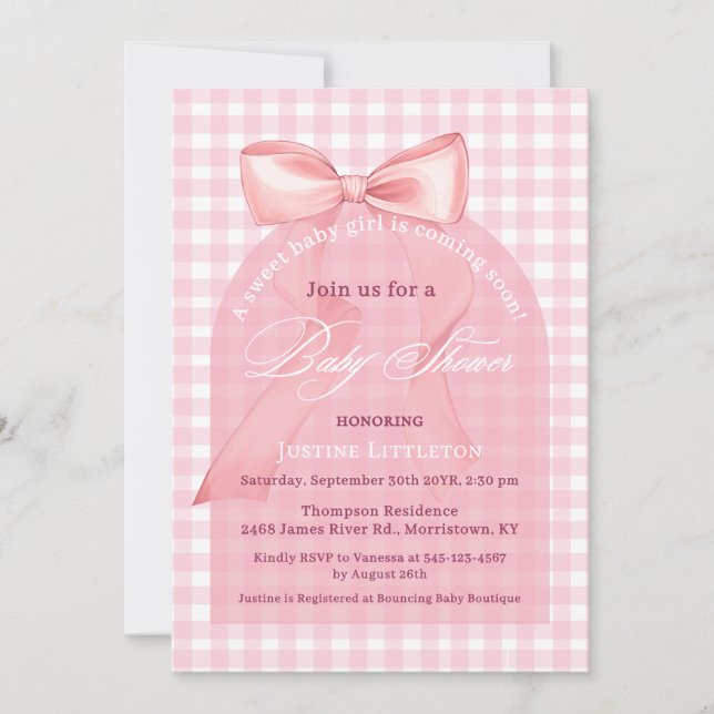 Invitación Chica de guiones de Arco Rosa Cute (Anverso)