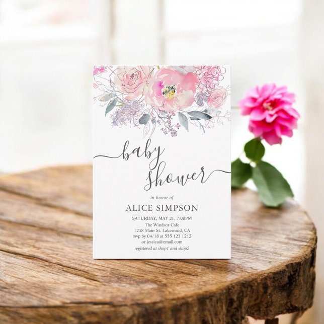 Invitación Chica de guiones de flores rosadas Baby Shower (Subido por el creador)