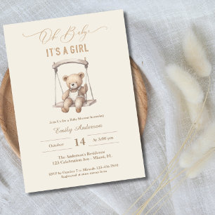 Invitación Chica de guiones de Teddy Bear para Vintage Baby S