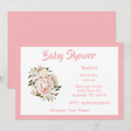 Invitación Chica de guiones florales rosados de bonito Baby S